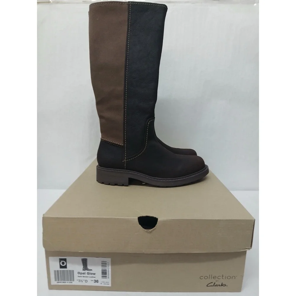 Clarks Opal Glow Brown Black Leather Riding Boots 26167833‎ Womens Size 6M